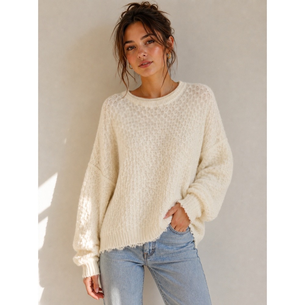 Allie Rose Boutique Brand Raw Hem Wool Blend Fisherman Rolled Neck Sweater M